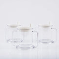 Transparent spill-proof drinking cup made of PP plastic, 14cm tall.
