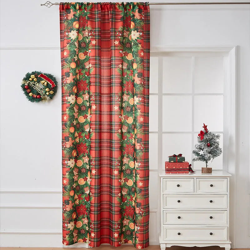 American-style printed Christmas curtain with semi-sunshade function on polyester fabric