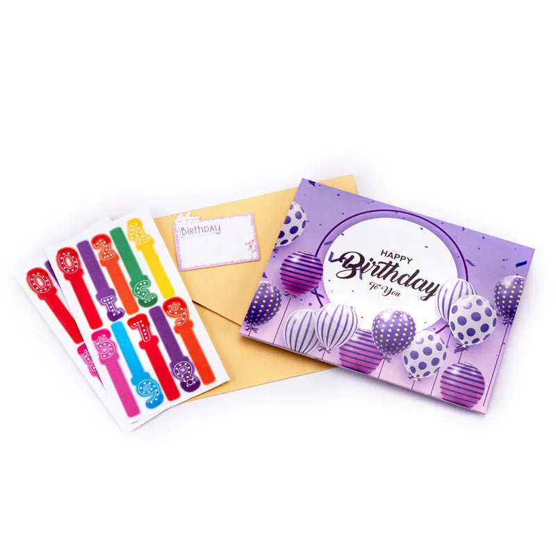 A 3D folded greeting card in Chinese ink style, measuring 15x20 cm, with a light music blowing cake theme.