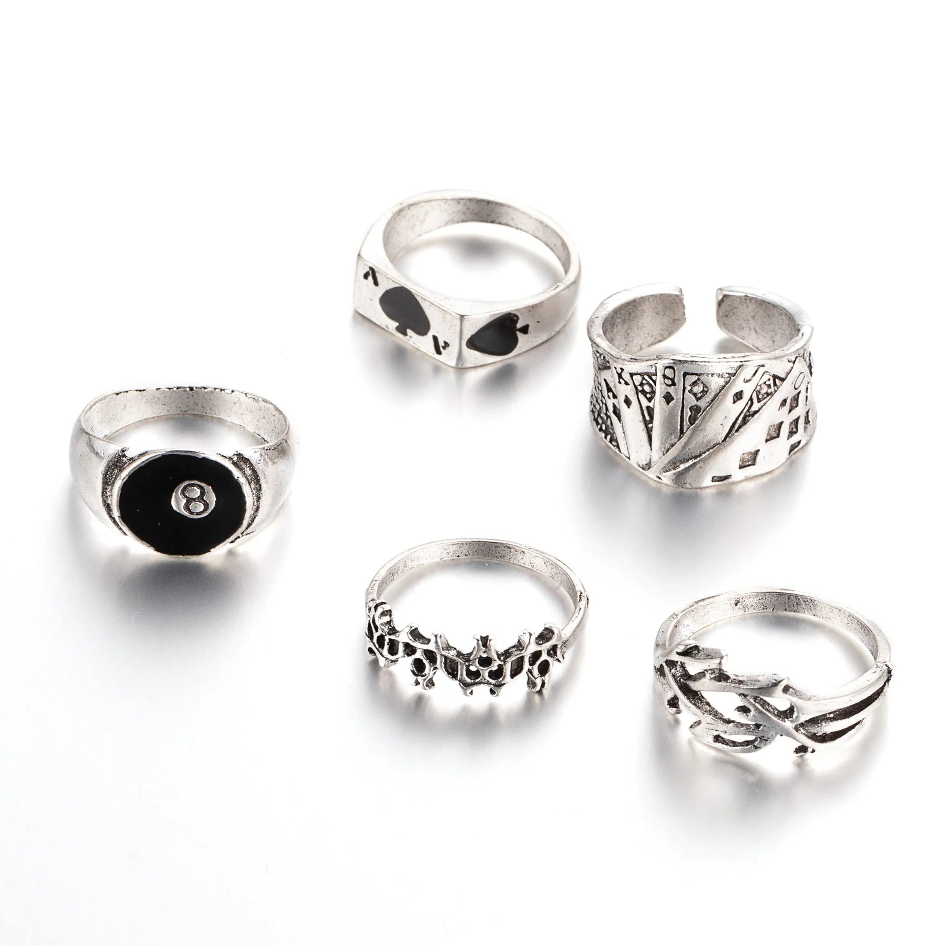 Black alloy poker ring with spade card design for women's jewellery