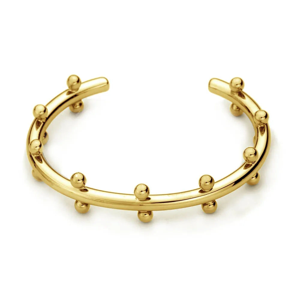 Stainless steel C-shaped rivet bean bead bracelet with alloy chain fastening in gold or steel colour
