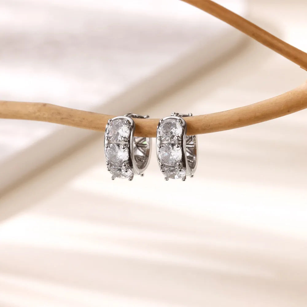 Women's U-shaped clip earrings with stainless steel construction and inlaid zircon details in E5772P colour