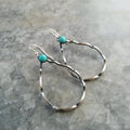 Geometric turquoise circle earrings with antique silver finish, bohemian vintage style.