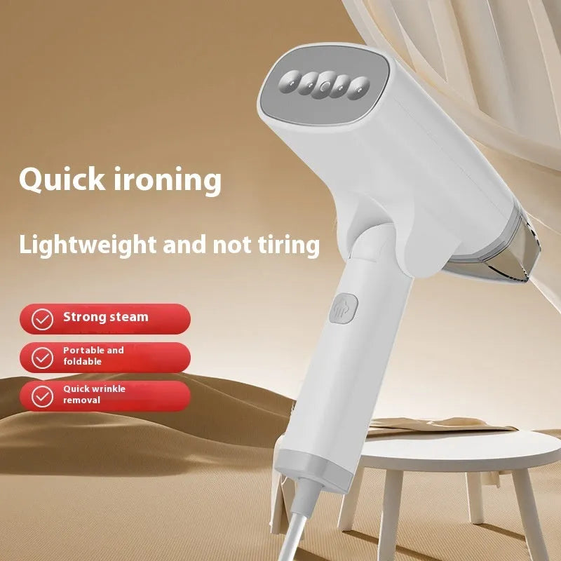 Blue and white handheld garment steamer with hanging mechanism and 1300W power rating