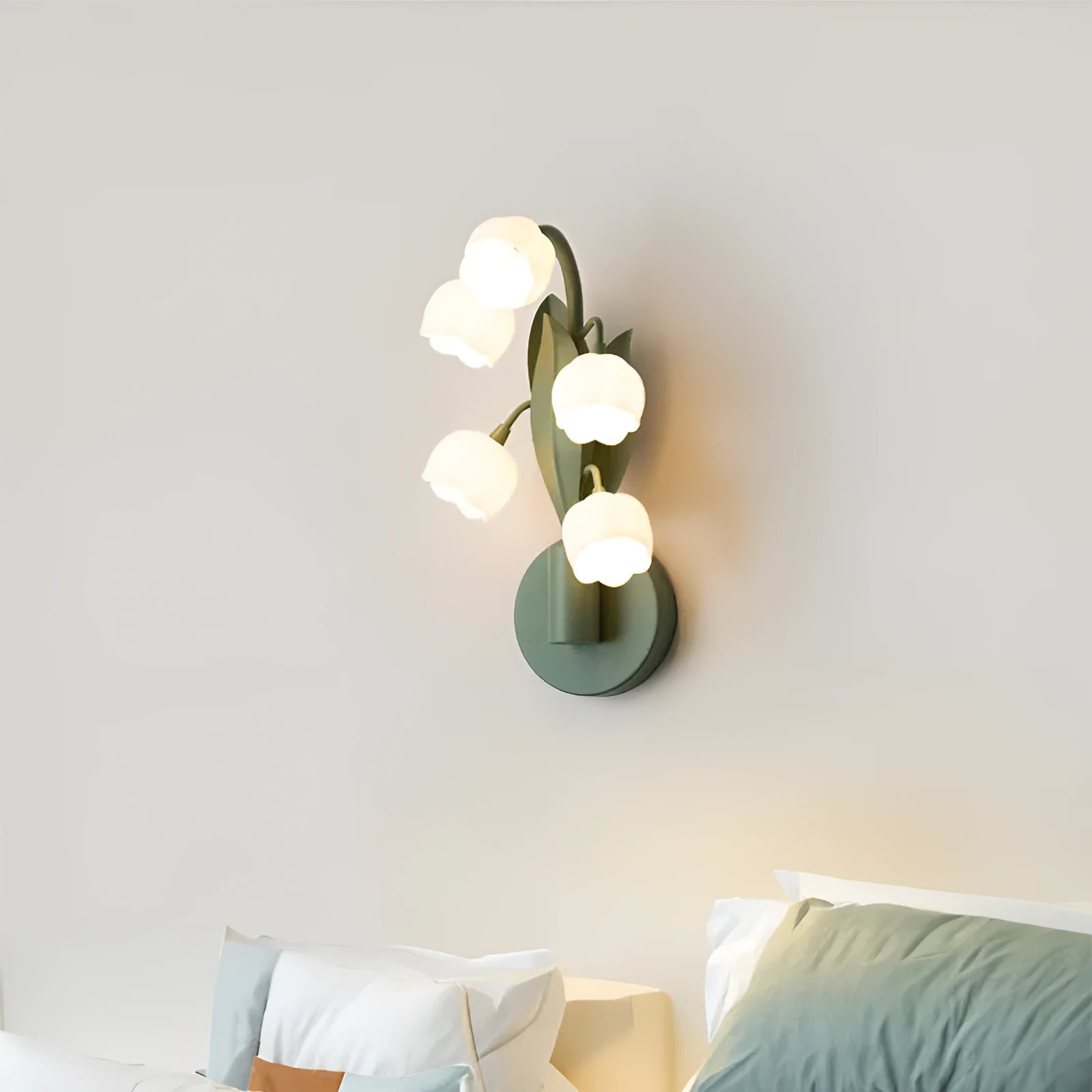 French pastoral wall-mounted bedside lamp with minimalist design and green-tricolour lighting