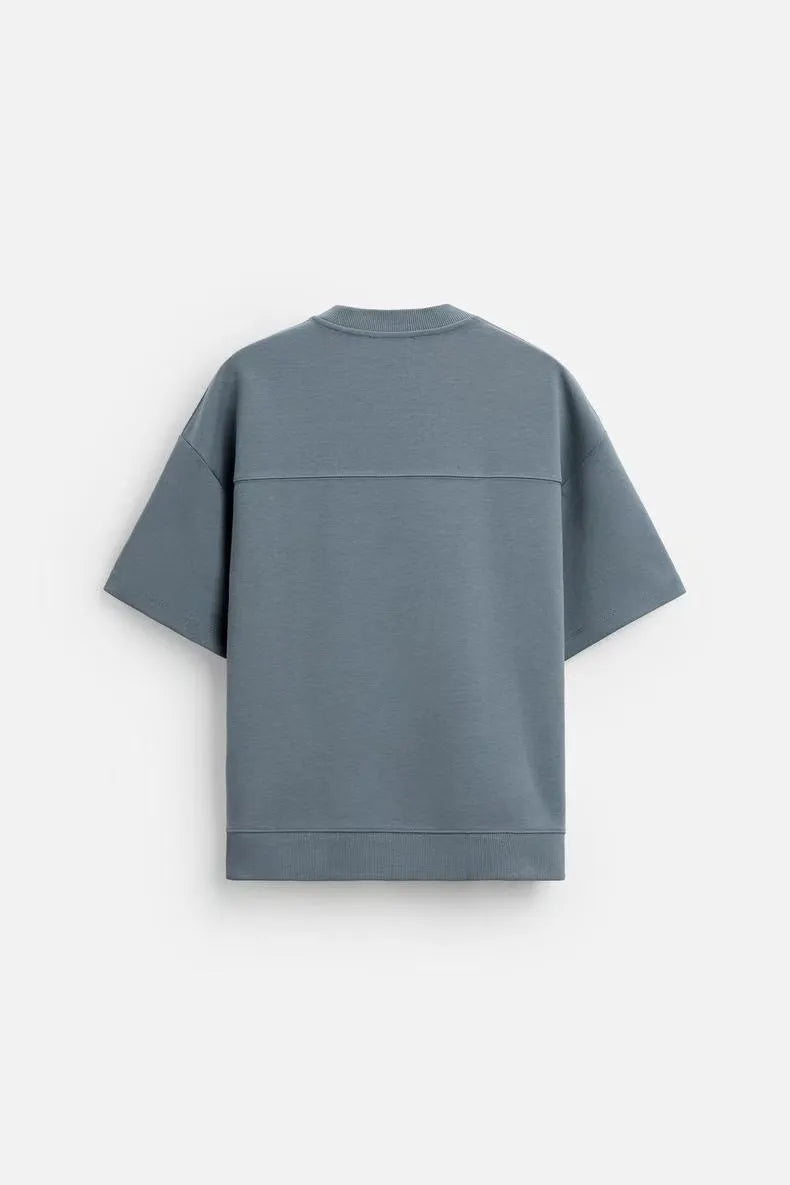 Loose fit short sleeve shirt and matching shorts set in polyester double-sided cloth texture