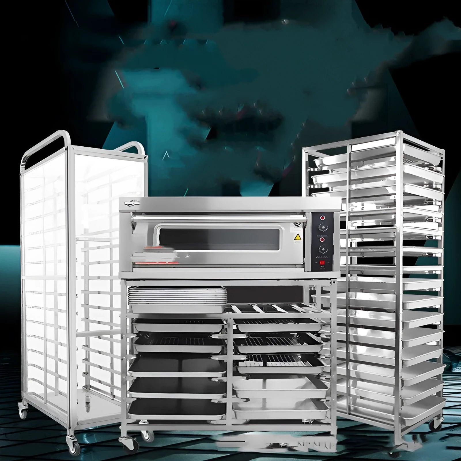 Stainless steel 6-layer baking tray rack with locking mechanism for 40x60cm commercial baking sheets