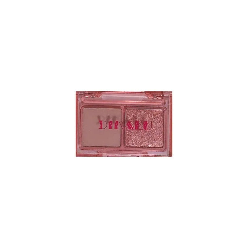 Cool two-tone eyeshadow palette showing pink and black matte and shimmer pressed powder in a single compact.