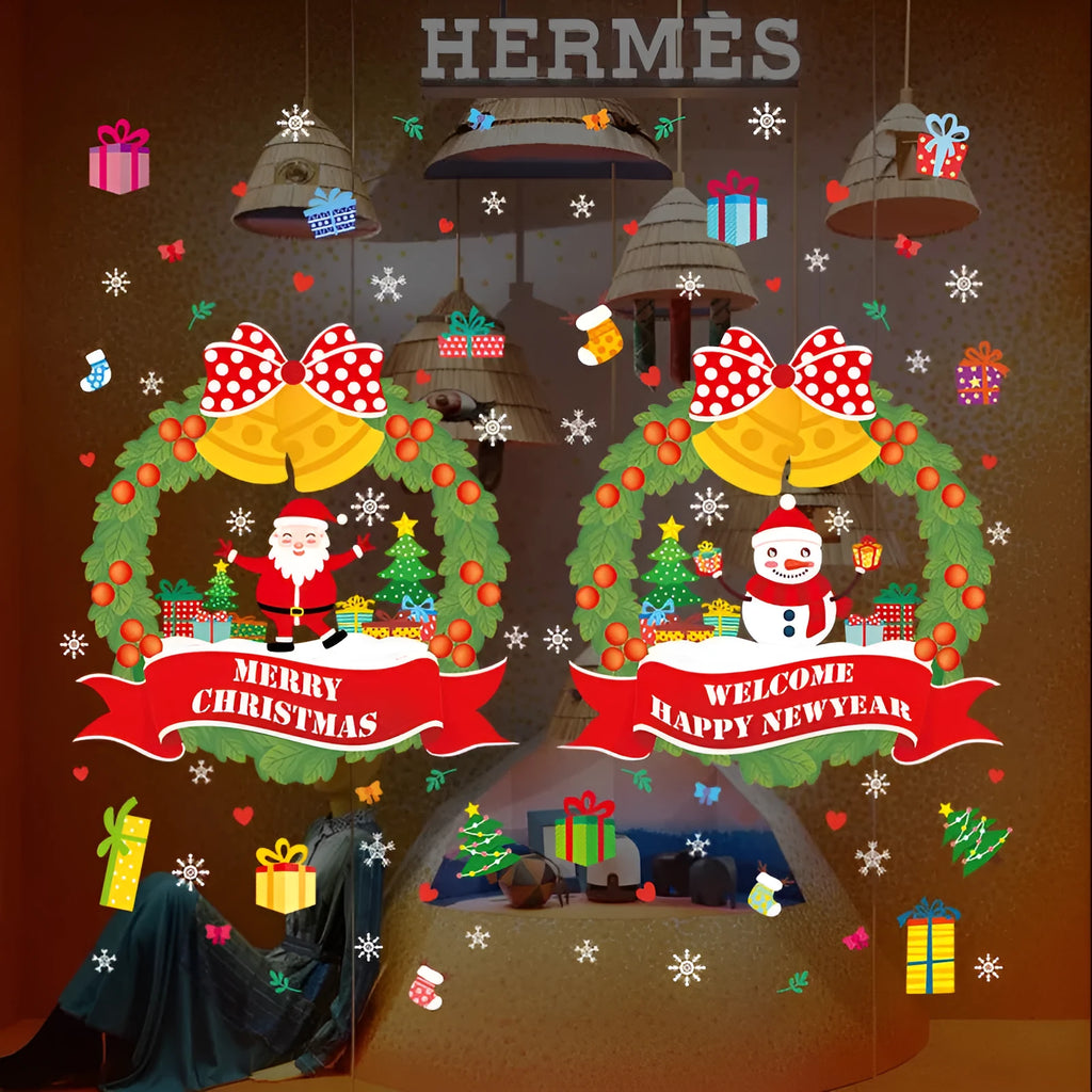 Non-adhesive electrostatic Christmas wall sticker with colourful cartoon patterns for window decoration