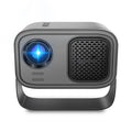 Black Android smart portable HD projector with remote control on table