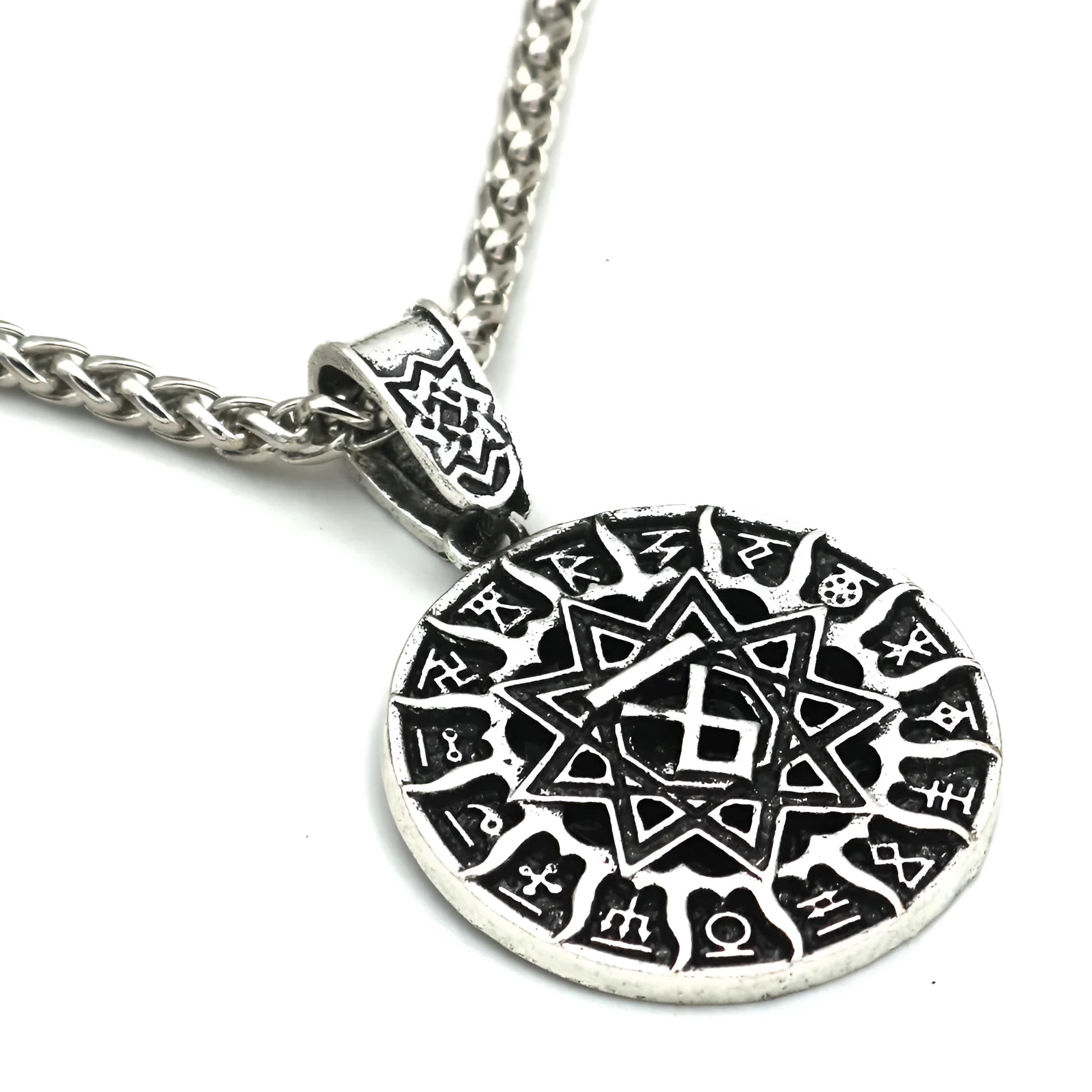 Lunavin ODing logo necklace with Nordic myth pendant on snake bones chain