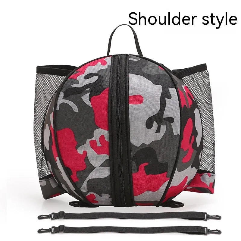 Black Oxford cloth basketball training bag with a single shoulder strap, shown next to a basketball.