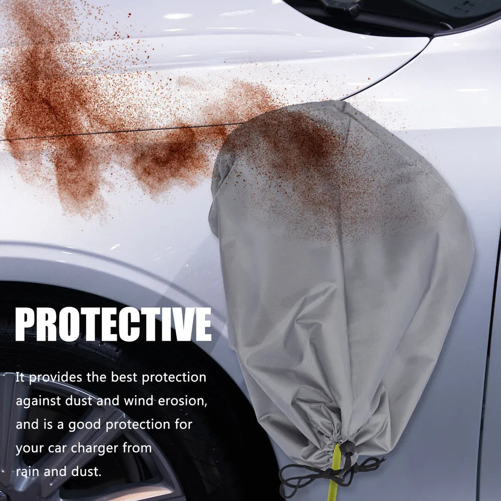 Grey waterproof drawstring cover for electric vehicle charging connector