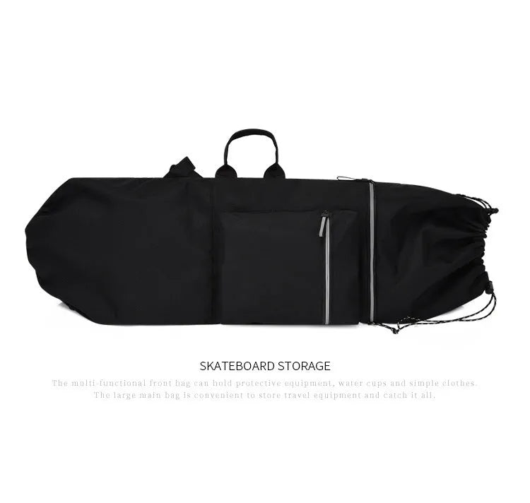 Lightweight waterproof nylon skateboard bag in camouflage green, showing large main compartment.