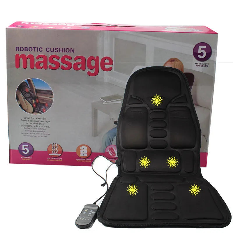 Black heating massage mat with infrared physiotherapy function and seat cushion design