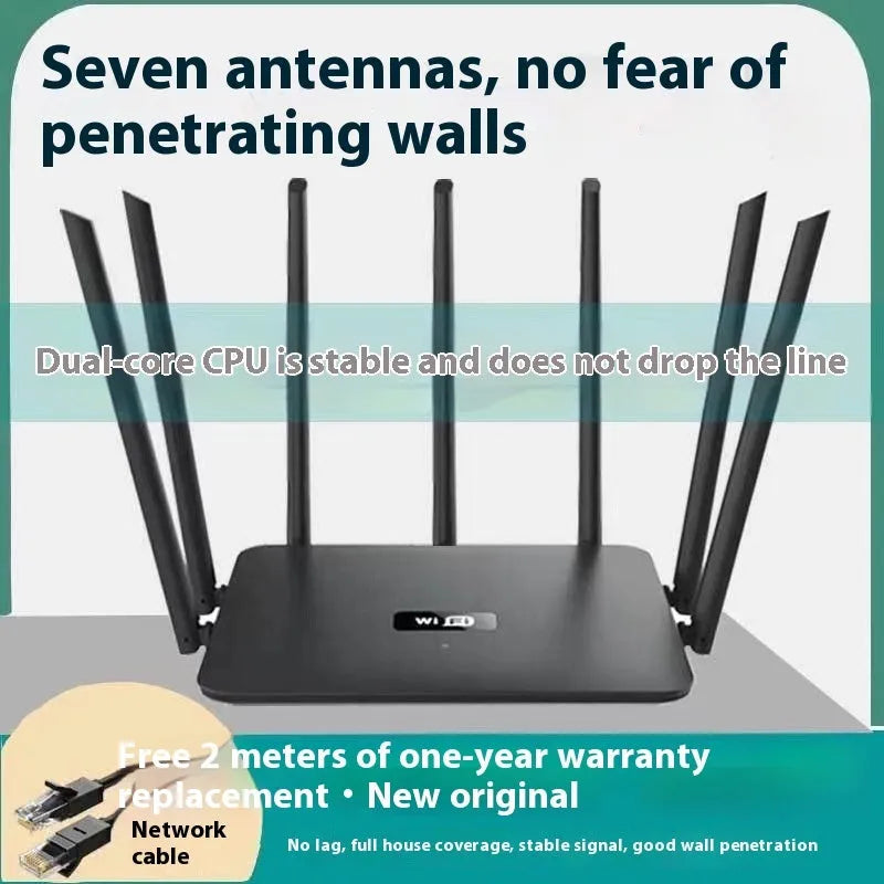 Black and white dual-band 5G WiFi router with multiple antennas for through-wall home coverage