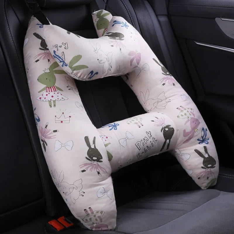 55cm by 70cm car headrest pillow in floral skirt rabbit design with optional neck support pillow.