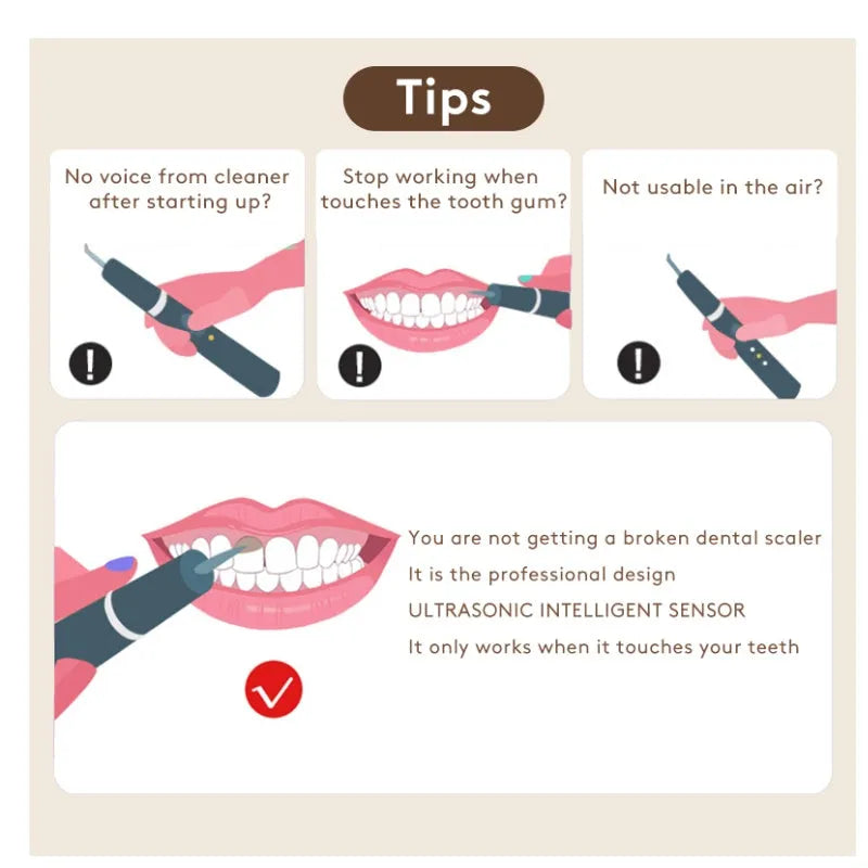 Gold-coloured ultrasonic teeth cleaning device for tartar and stain removal