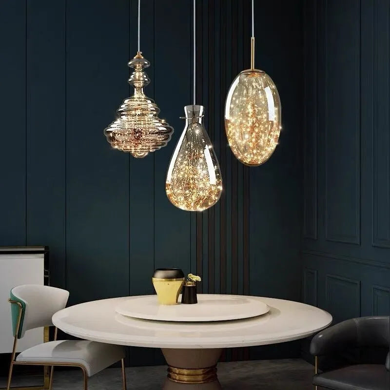 Modern simple luxury glass chandelier ceiling lamp with adjustable drop