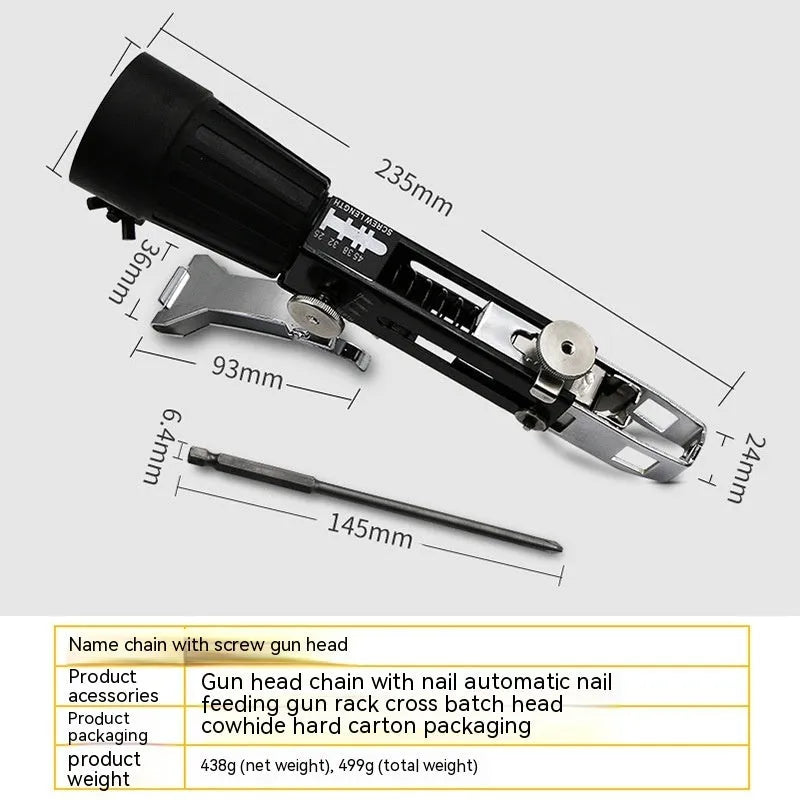 Chain screw gun head automatic nail gun electric screwdriver with metal construction and stainless steel components