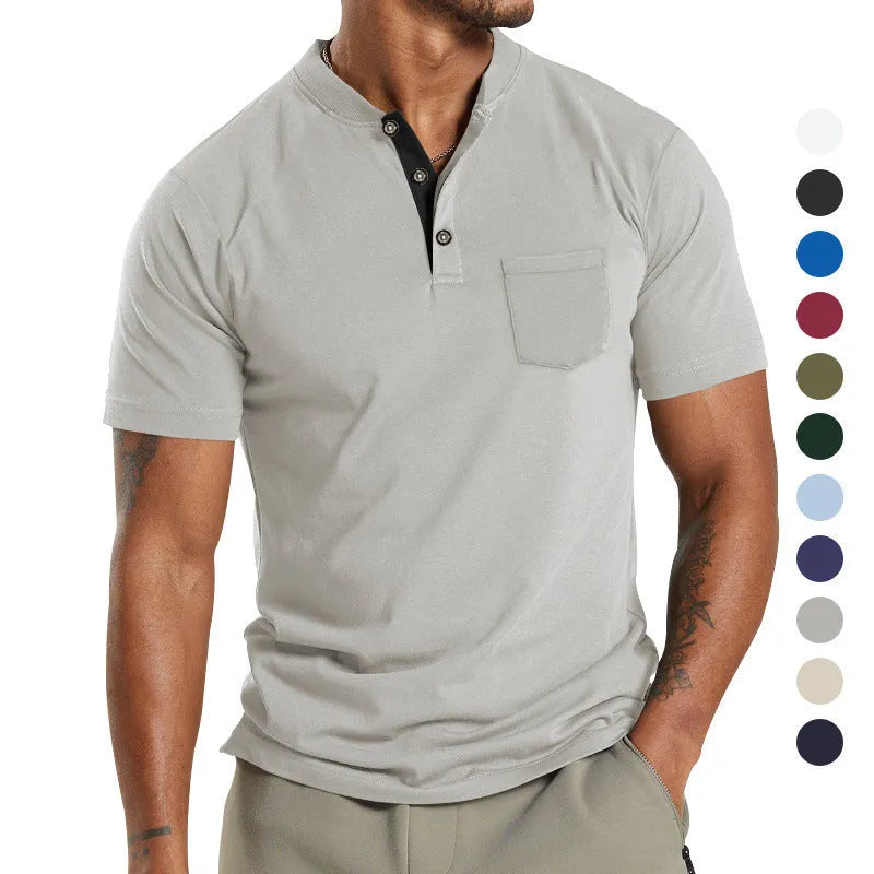 Men's short sleeve button-down polyester shirt with chest pocket in multiple colour options