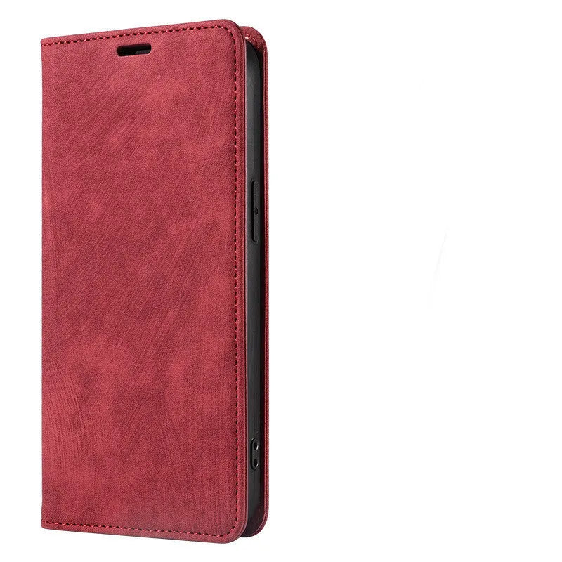 Leather and TPU magnetic flip phone case for iPhone in multiple solid colours.