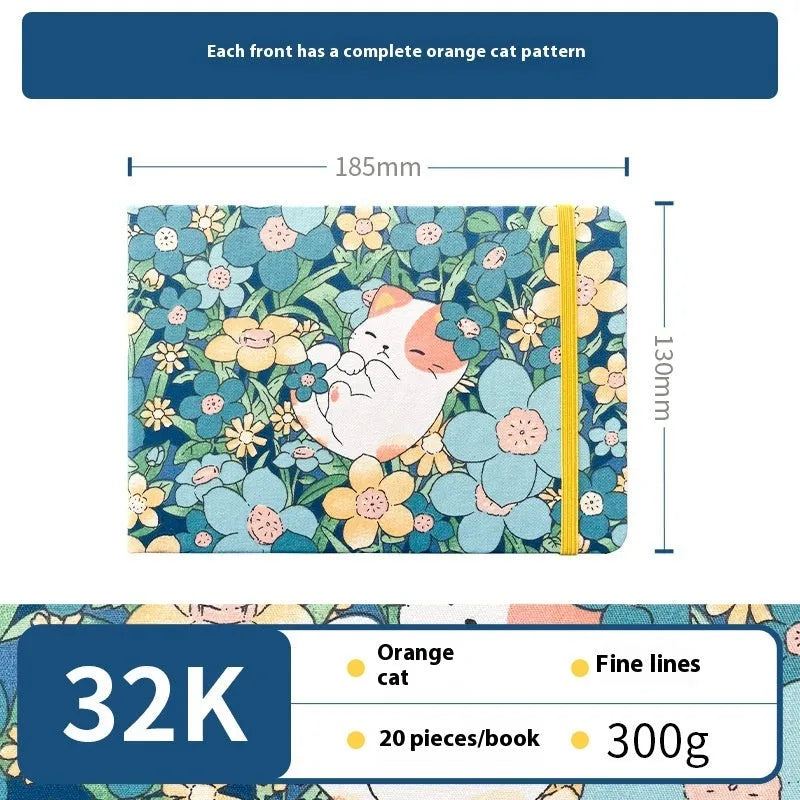 Feiluniao handmade fabric watercolour notebook with artistic cover design, 185mm length for portable sketching