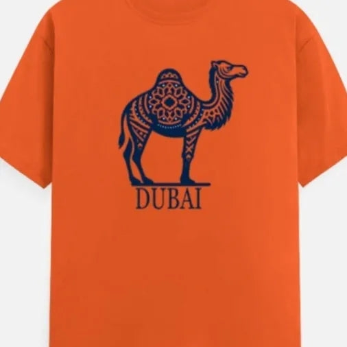 Orange loose fit cotton t-shirt with short sleeves and a round neck for men and women.