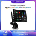 Wireless CarPlay car GPS navigator with 7-inch screen and reversing camera on a dashboard mount.