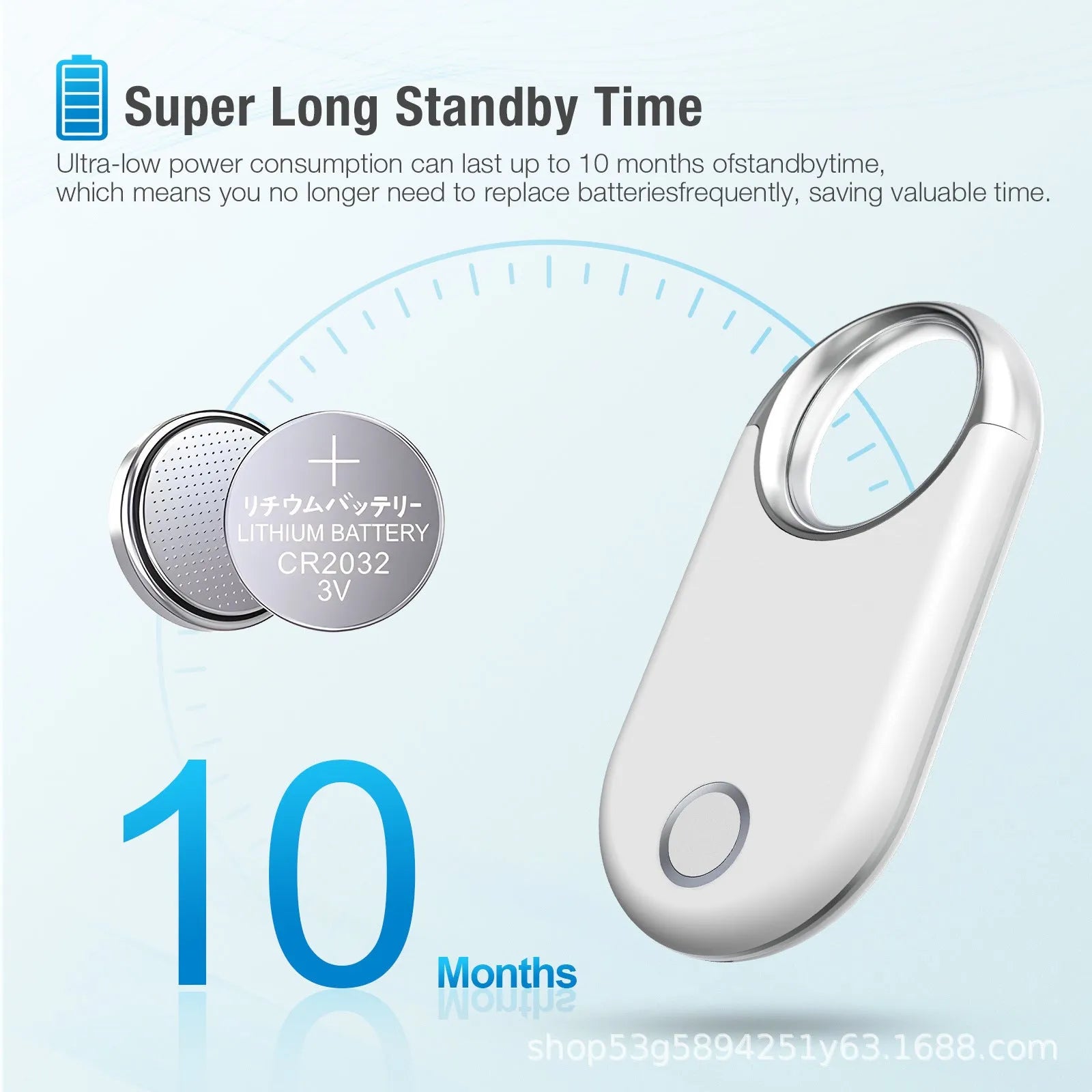 Small black and white GPS anti-lost tracking device for pets and children on a white background.
