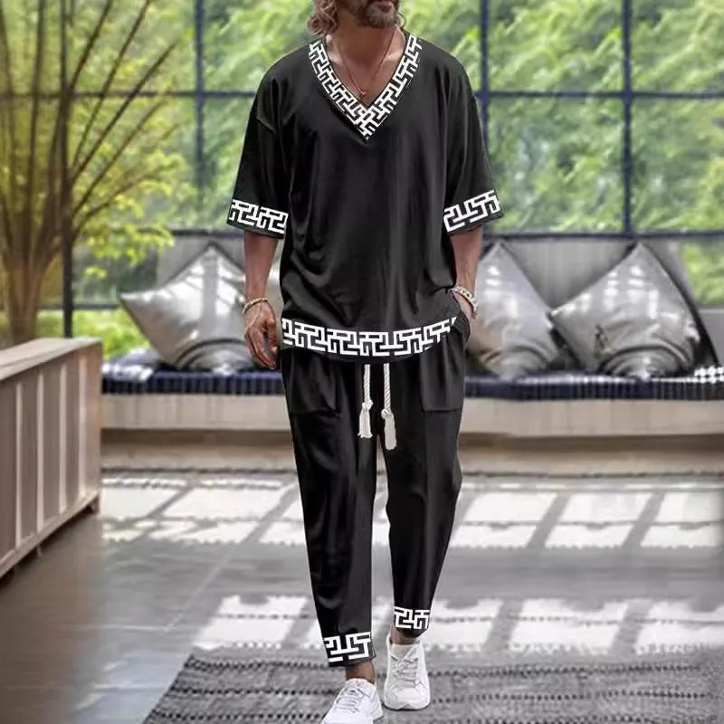 Women's two-piece polyester trouser suit with V-neck cropped sleeves jacket in various colours