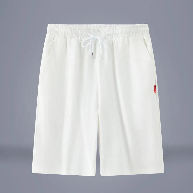 Chinese-style cotton and linen cropped pants in solid colours with drawstring waist