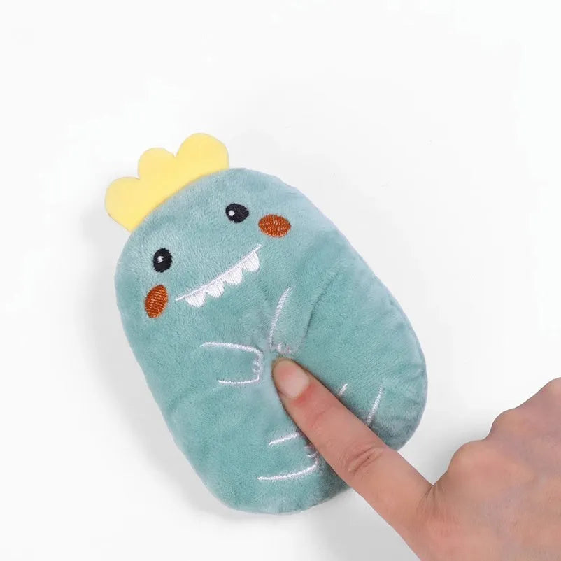 Small plush cat chew toy with catnip and vocal sound feature in assorted colours