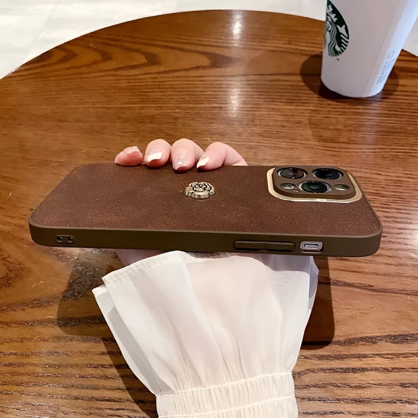 Brown PC silicone anti-fall phone case for iPhone 11 to 15 series with frosted finish