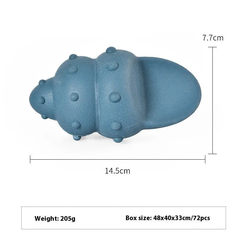 Blue rubber shark dog chew toy for aggressive chewing.
