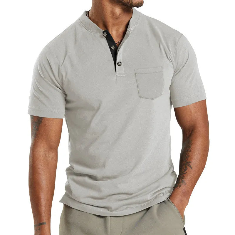 Men's short sleeve button-down polyester shirt with chest pocket in multiple colour options