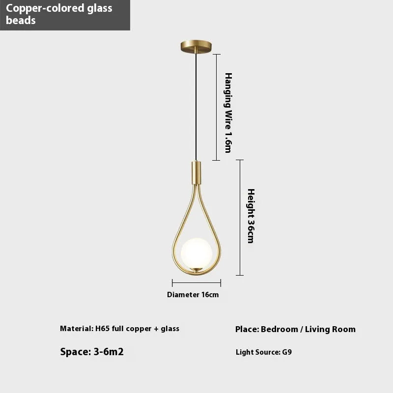Copper modern minimalist bedroom bedside chandelier with three colour cover options