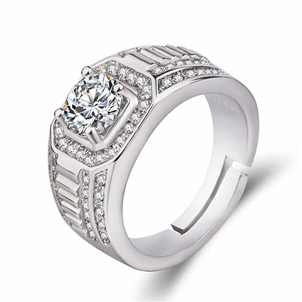 Copper men's ring with a large square diamond design and an adjustable band in gold colour.