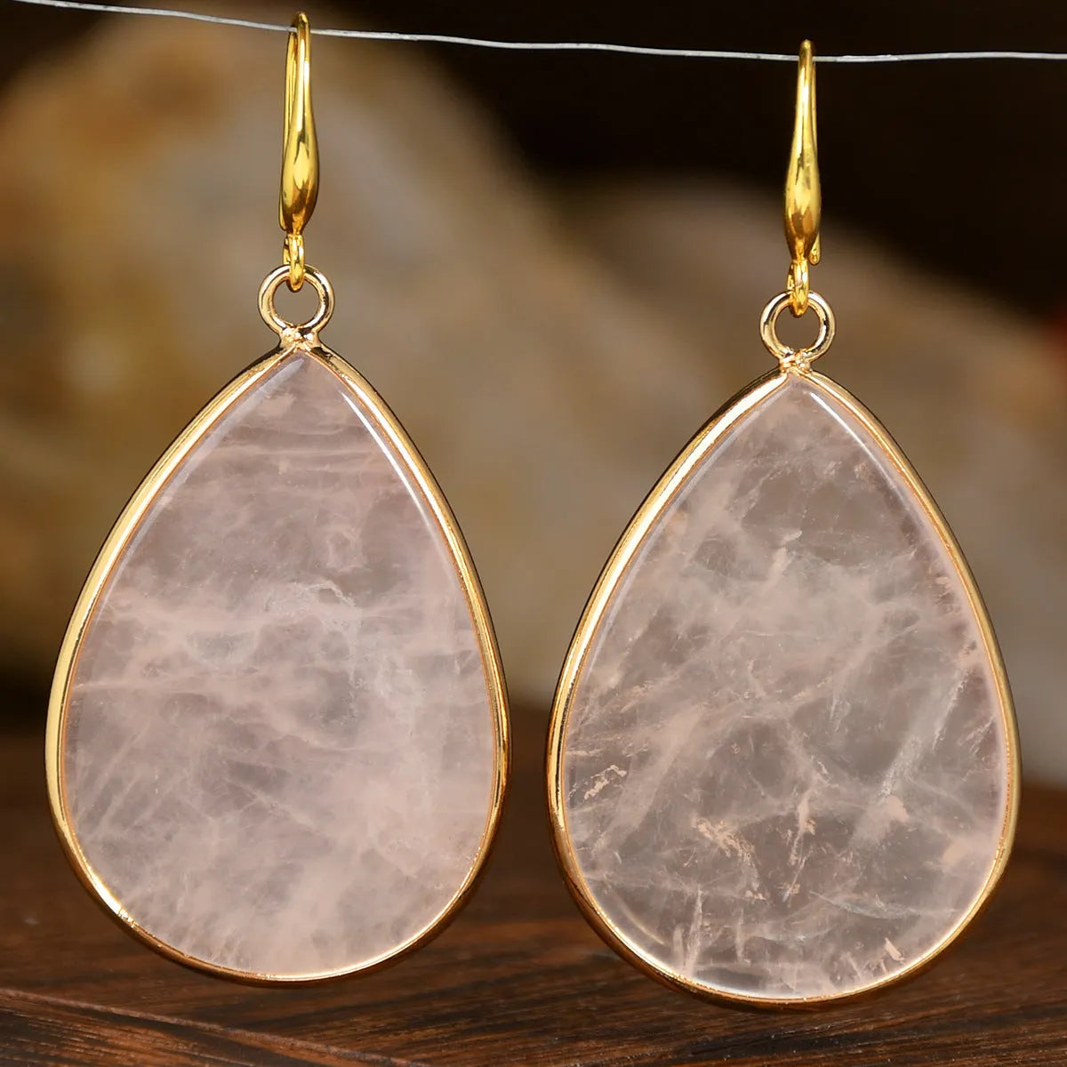 Women's water drop pendant earrings with natural stone in retro high-profile design