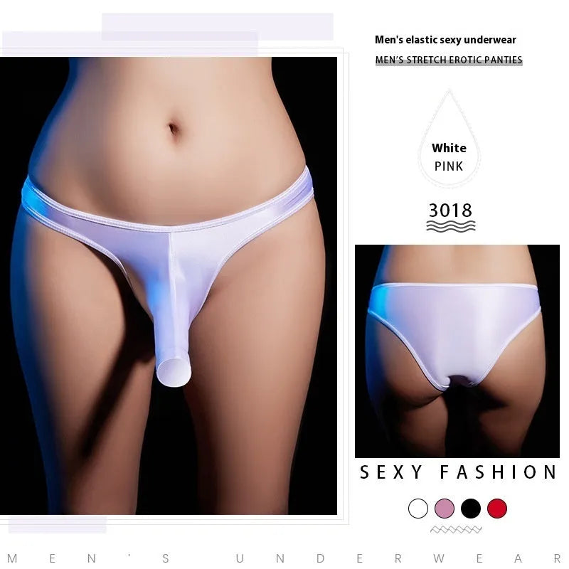 Men's shiny nylon T-back low waist underwear in multiple colours