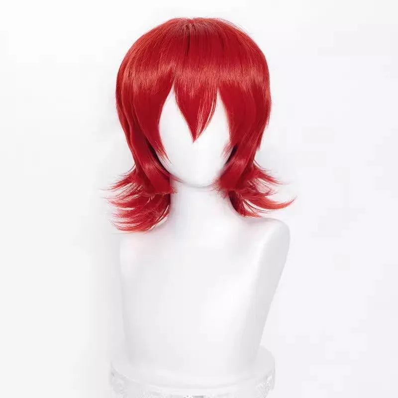 Short red Anime style cosplay wig for men made from high-temperature fibre