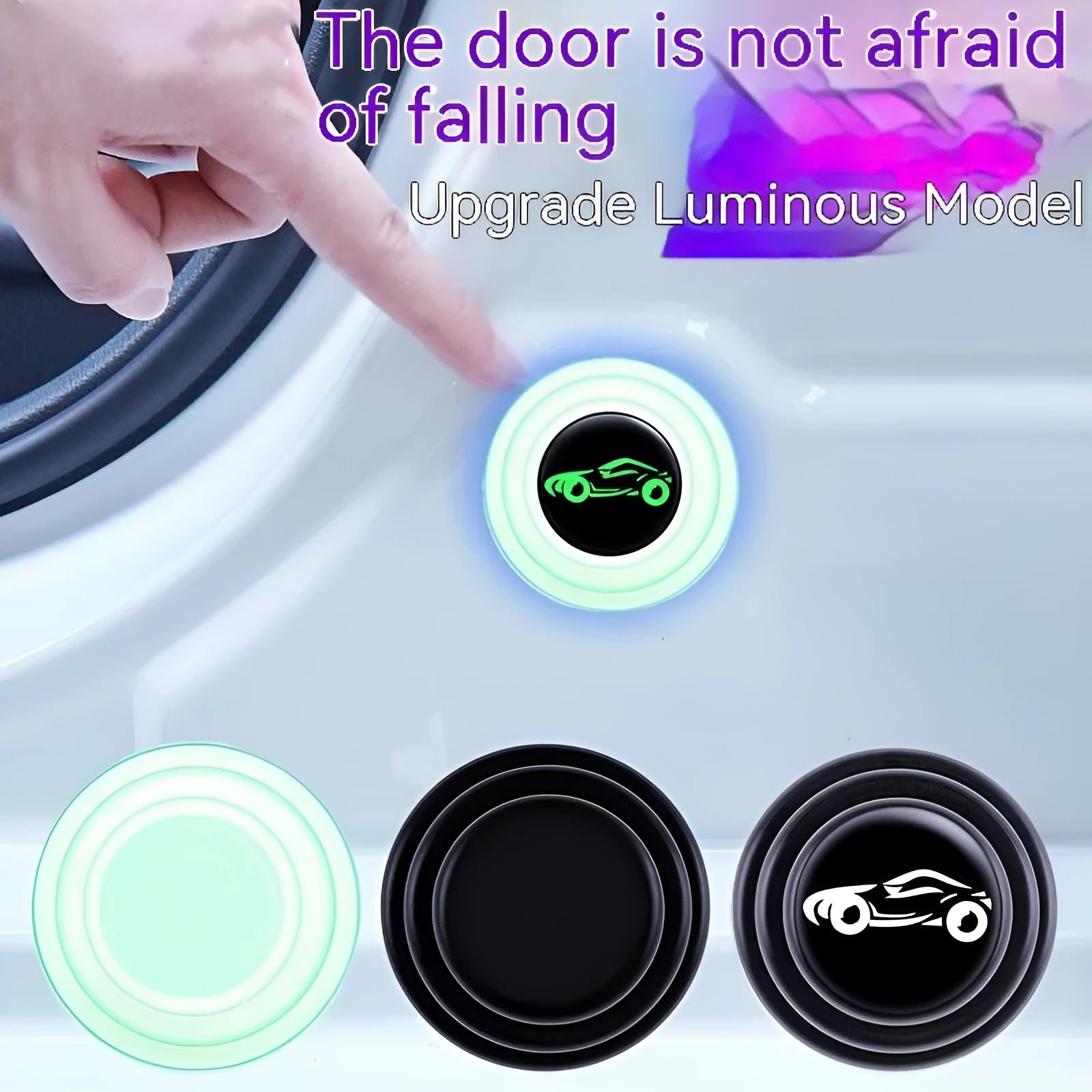 Silicone car door shock pads in black and luminous styles, 20mm size for universal vehicle protection