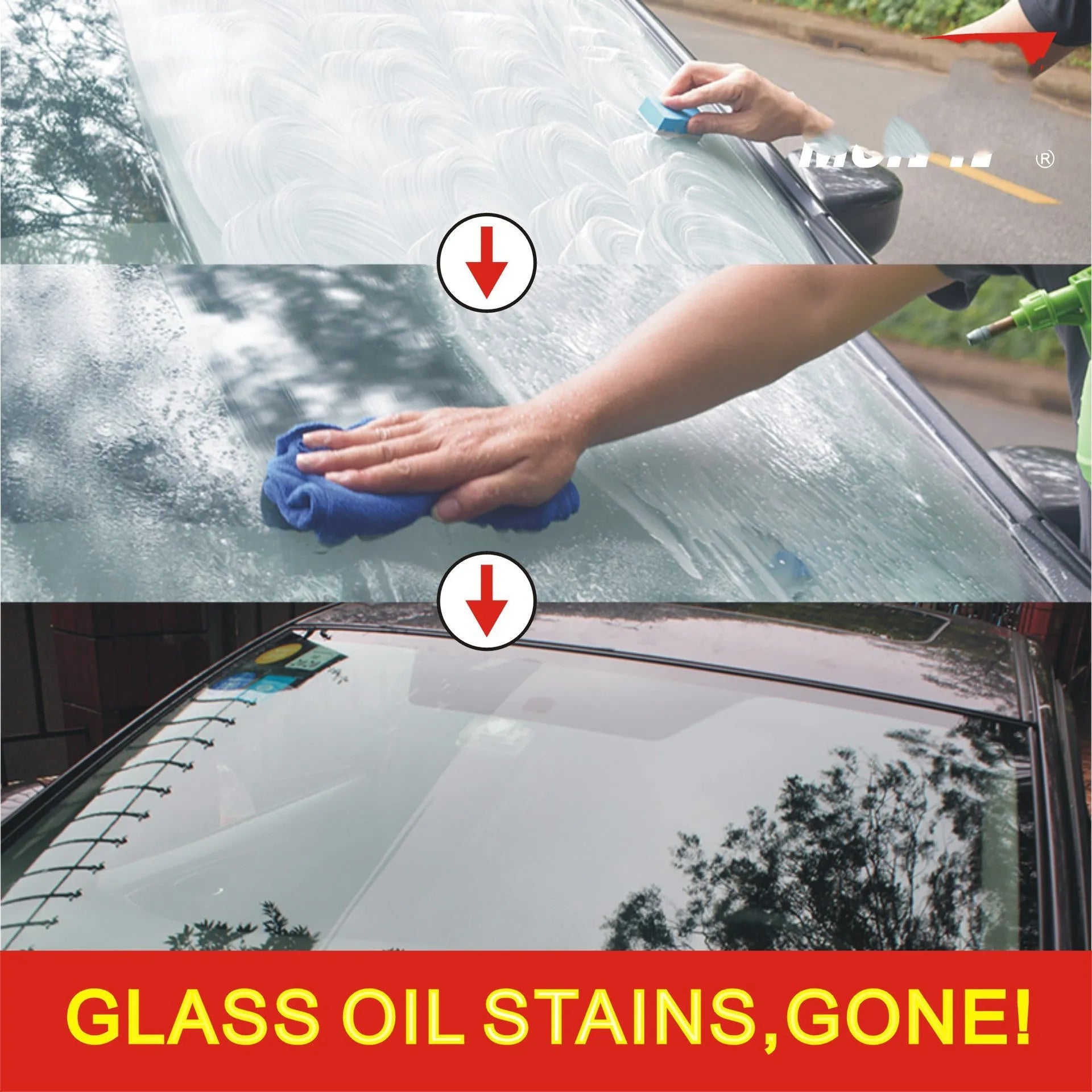White English version bag containing 15ml glass rainproof spray for car windscreens and windows