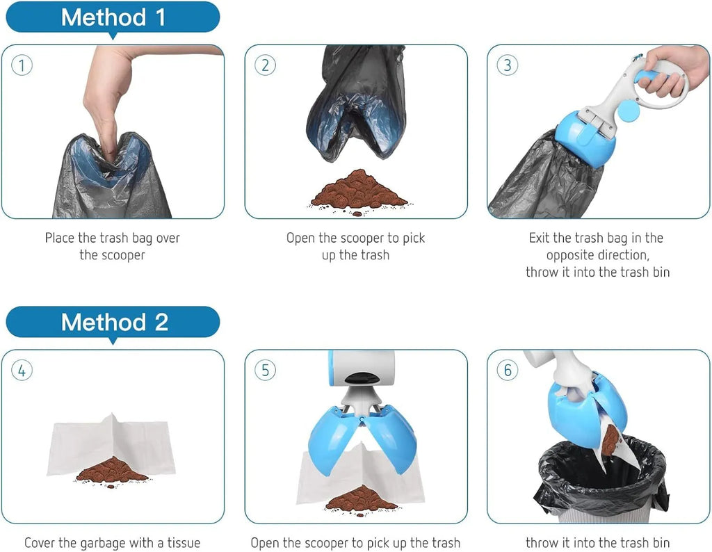ABS plastic pet pooper scooper with integrated trash bag holder and hanging hook