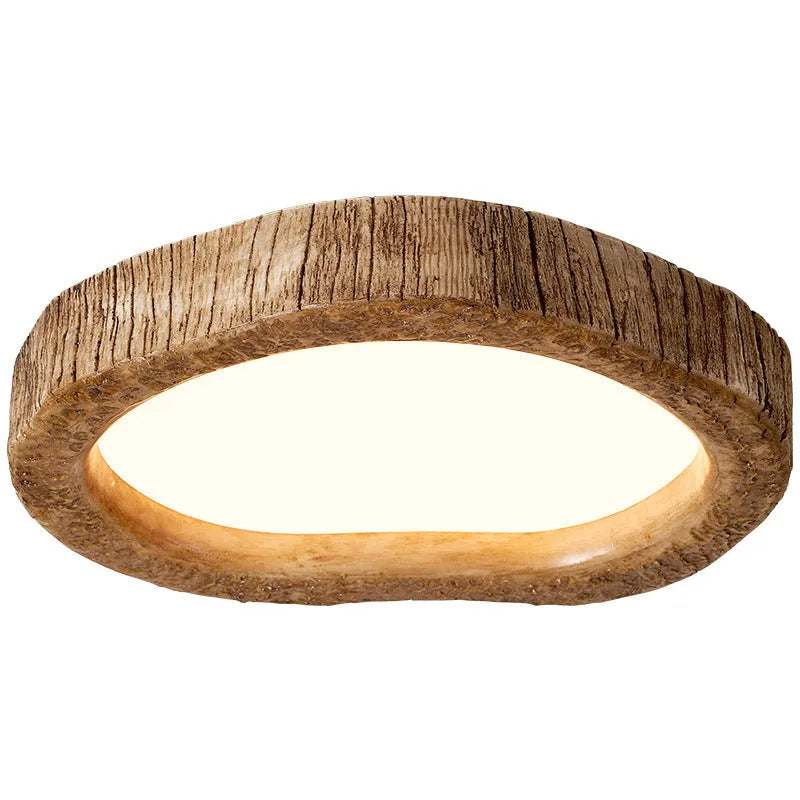 Wood grain finish round ceiling lamp in new Chinese style for bedroom lighting