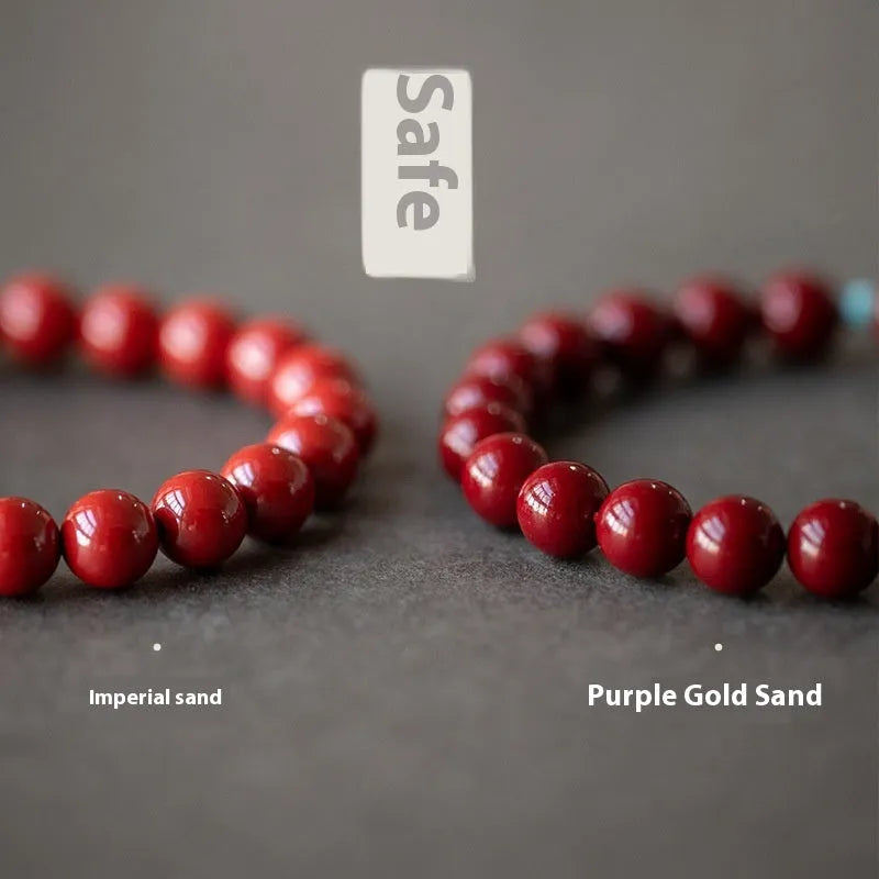 Purple gold sand cinnabar bracelet with geometric ellipse beads in 6mm, 8mm, or 10mm sizes.