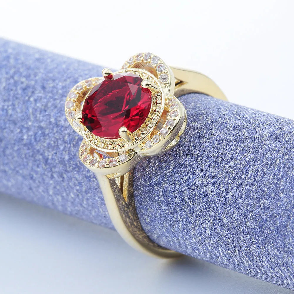 Copper fruit-shaped ring with zircon inlay and electroplated finish in colour 10-6-1395