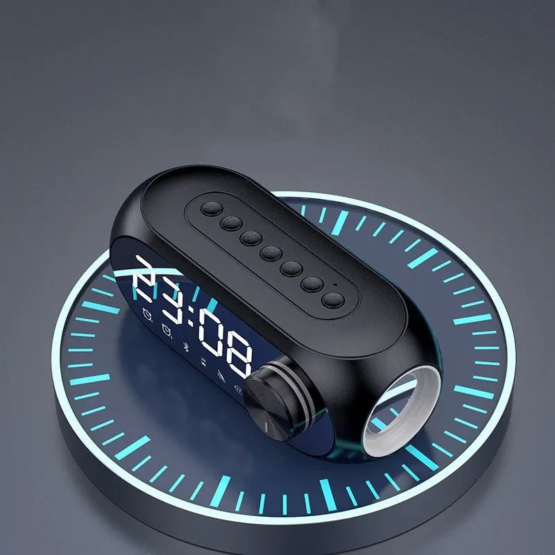 Extra Bass Portable Mini Clock Household Speaker in S8 Black colour with USB charging cable.