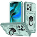 Magnetic sliding window bracket phone case for Apple iPhone in two-tone sapphire blue colour.
