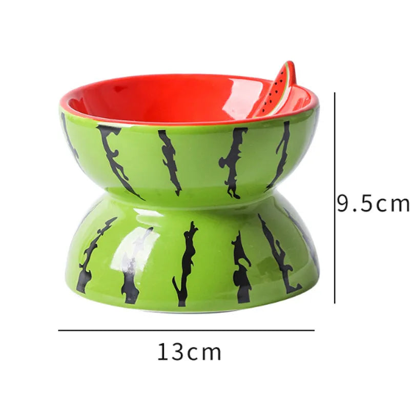 Ceramic raised cat bowl with tilted design and slip-resistant base for food and water feeding